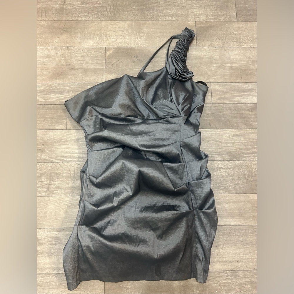 Eureka Fashion - Rosette Strap Ruched Short Dress